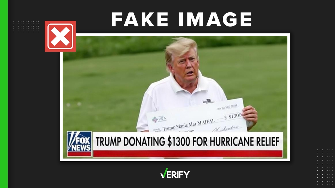 Image claiming to show Trump with a 1,300 hurricane relief check is