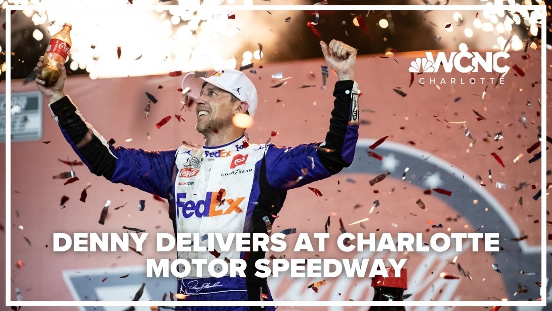 Denny Hamlin escaped the late-race carnage at Charlotte Motor Speedway to win his first Coca-Cola 600 to complete the career grand slam in the NASCAR Cup Series.