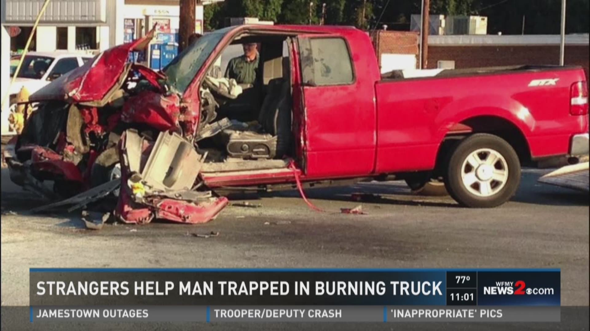 Strangers Help Man Trapped In Burning Truck