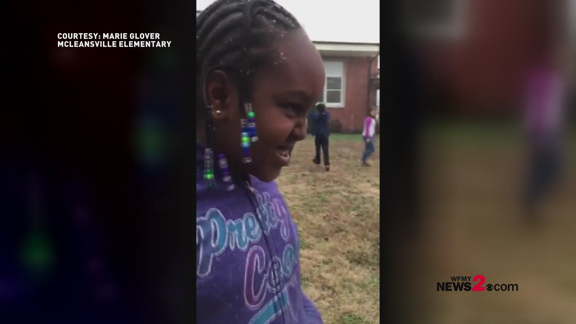 Cyanna, a 5th grader at McLeansville Elementary in Guilford County. Cyanna's family relocated to the Triad, from St. Thomas, after Hurricane Irma destroyed parts of the Caribbean. And Friday was her first time seeing, touching snow.