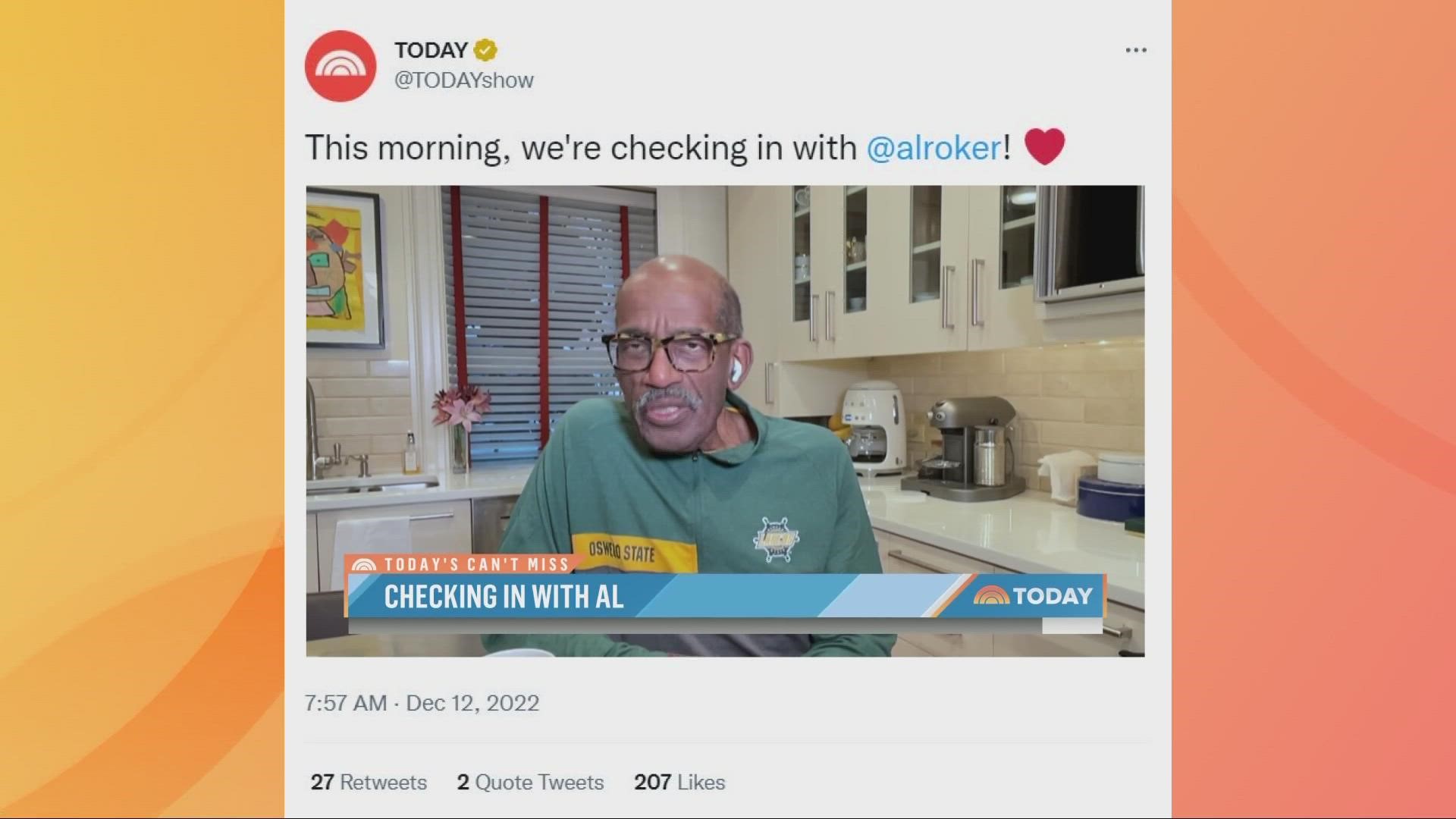 It was the first time Al Roker appeared on the "Today" show in more than a month while dealing with health issues.