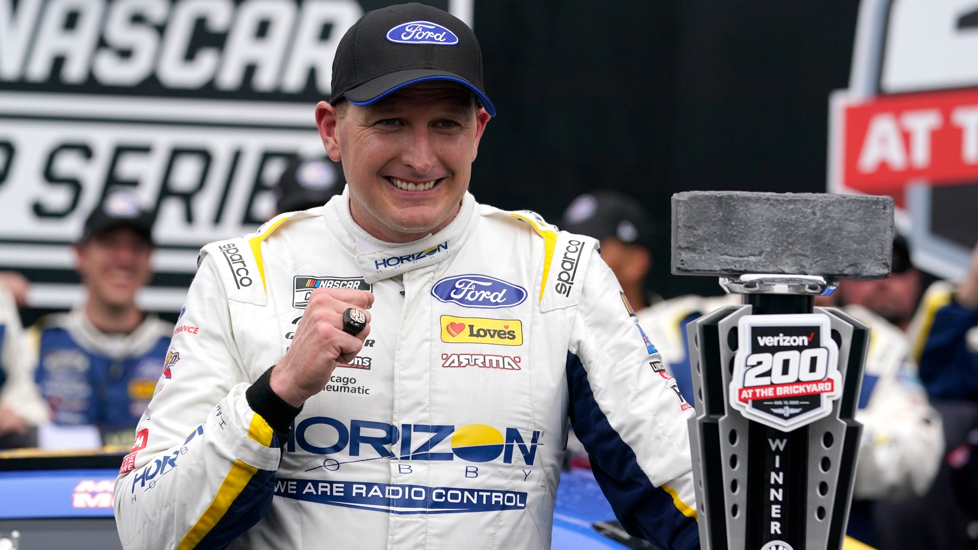 13News reporter Rich Nye spoke with Michael McDowell after winning the 2023 Verizon 200 at the Brickyard.