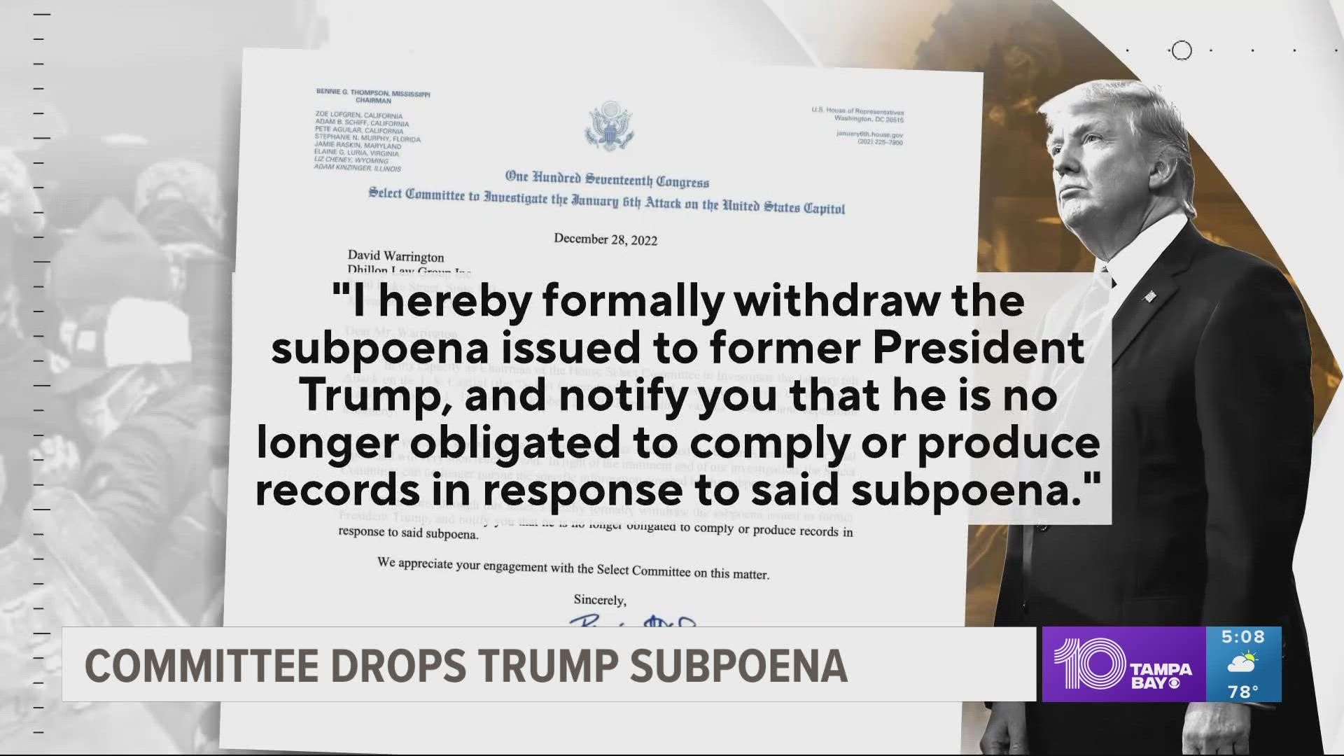 The committee had voted to subpoena Trump during its final televised hearing before the midterm elections in October.