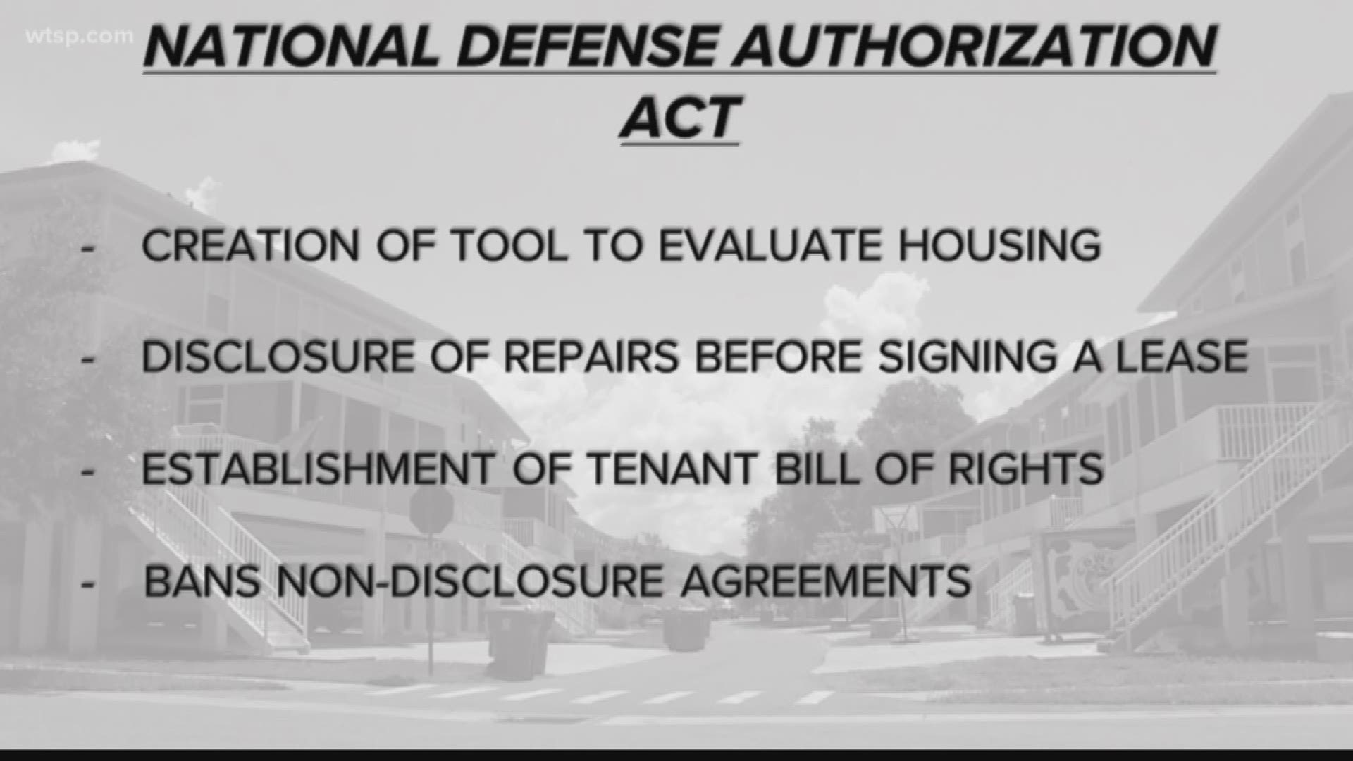 The National Defense Authorization Act or NDAA released the most "substantial overhaul" of the Privatized Military Housing Initiative since it was created in 1996.