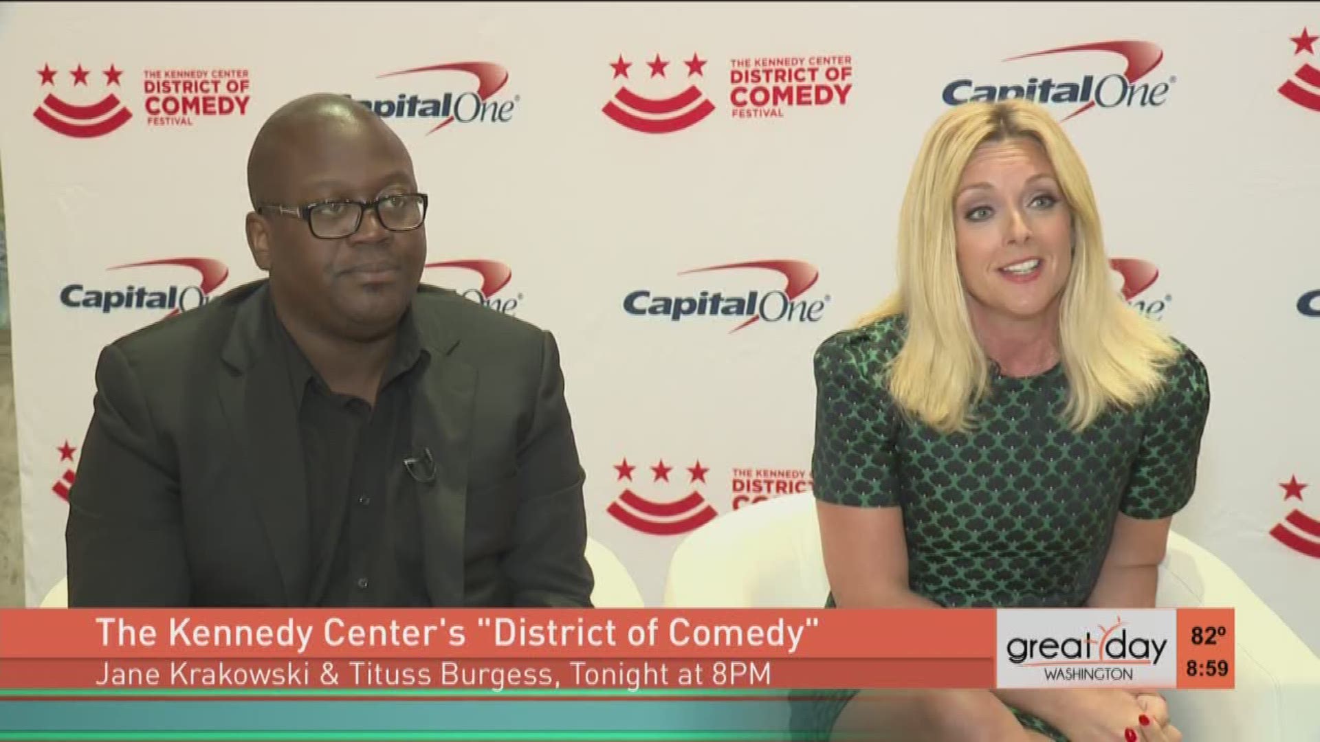 Stars of 30 Rock and Unbreakable Kimmy Schmidt, Jane Krakowski and Tituss Burgess open up the "District of Comedy" festival at the Kennedy Center with a musical comedy act!
