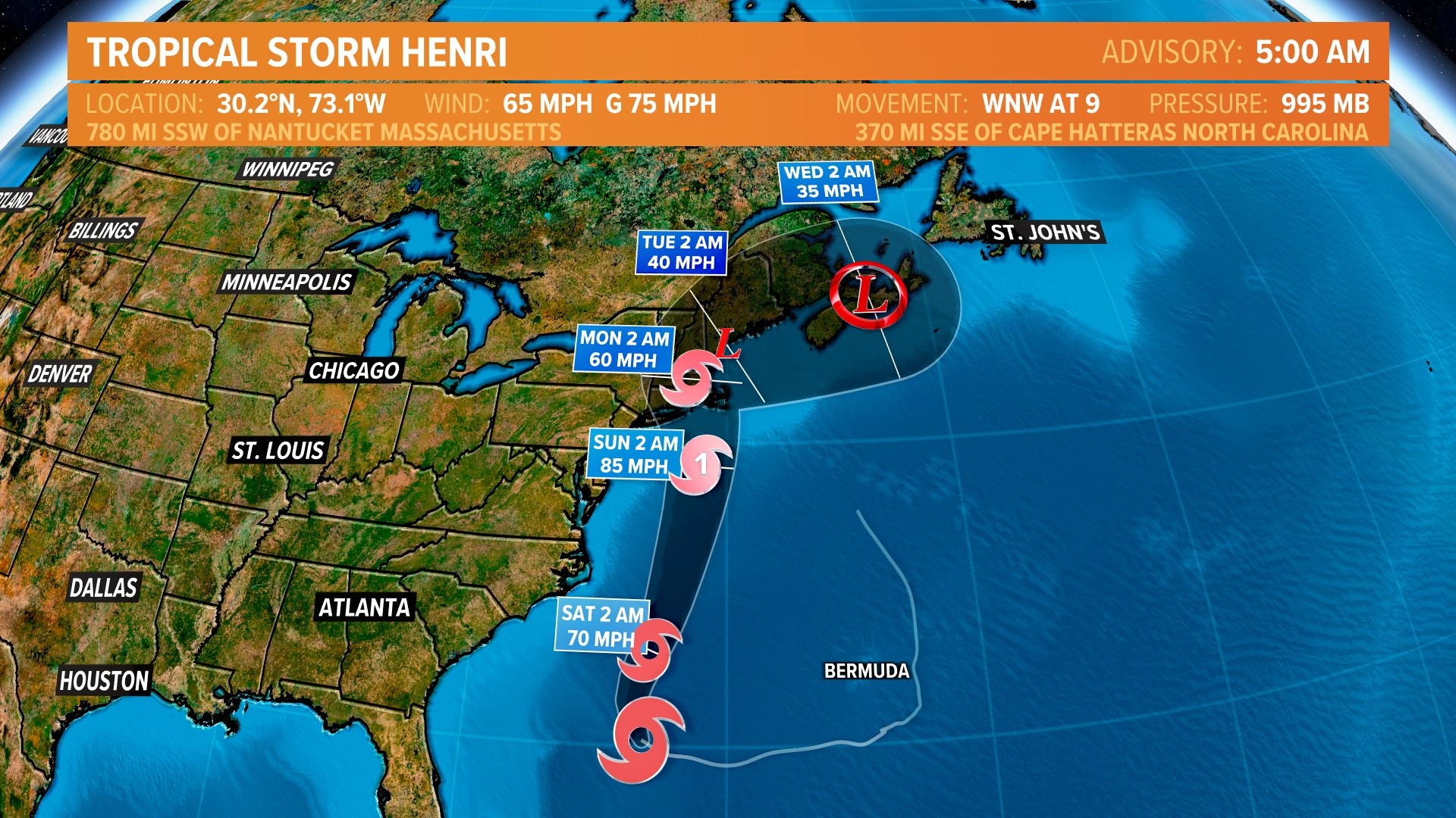 Hurricane Henri 2021 path: System tracks toward New England | 9news.com
