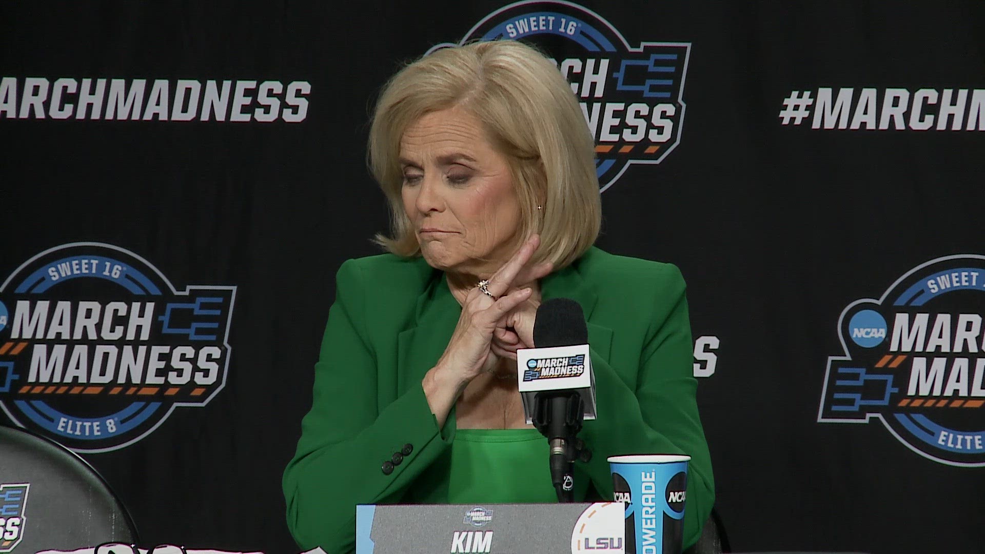 LSU head basketball coach Kim Mulkey addressed the team not being on the court for the national anthem. She said it wasn't intentionally done.