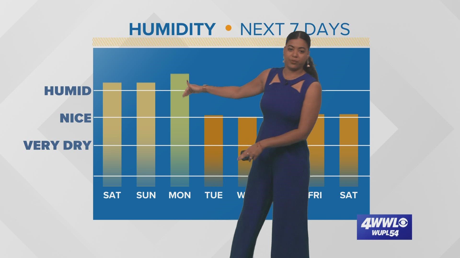 It'll be hot and humid this week before a cold front arrives on Monday.